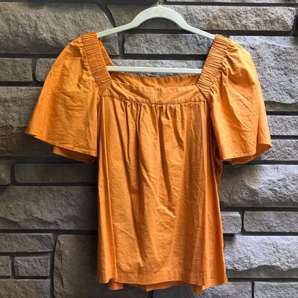 Loft Petite Flutter Sleeve Square Neck tangerine Top Orange cotton modal Large - Image 3