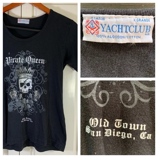 Y2K Yachtclub Pirate Queen T Shirt XL Old Town San‎ Diego CA Graphic Top Bling - Image 13