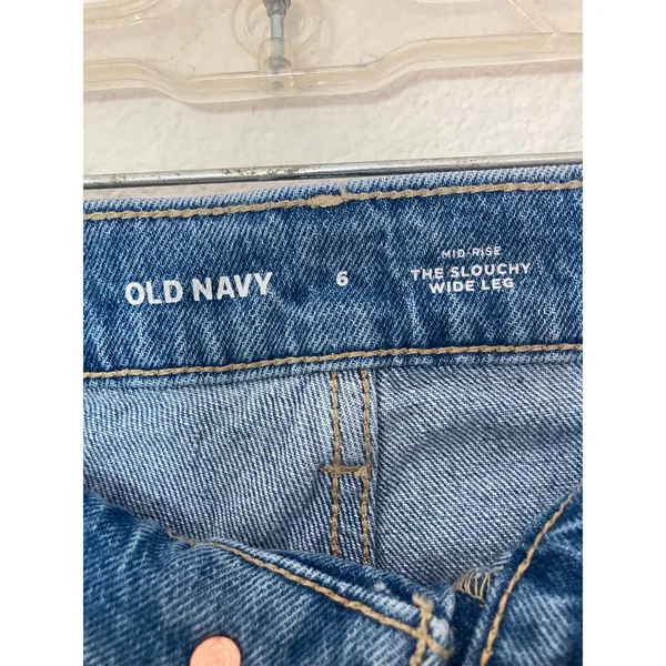 Old Navy Gritty Boho Baggy Granola Mid Rise Slouchy Wide Leg Blue Denim Jeans 6 - Image 5