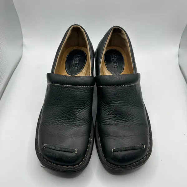 Born Black Leather Square Toe Wedge Clogs‎ Slip On Shoes Women Size 7 chunky - Image 5