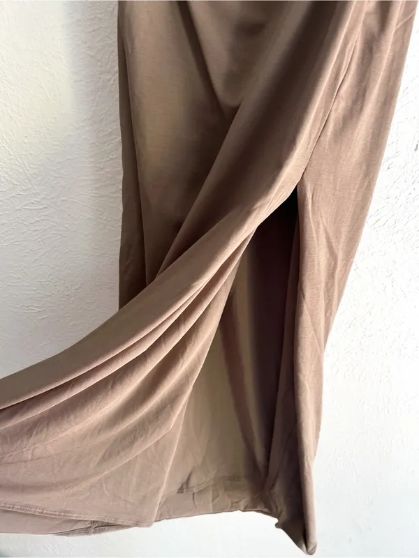 Abercrombie & Fitch Ava Knit Modal Blend Ruched Maxi Dress Taupe Small - Image 6