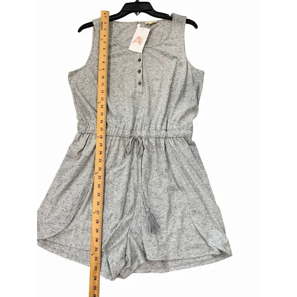 Hem and Thread Romper Size Large Button Front V Neck Short‎ Sleeve Gray #BBB12-1 - Image 6