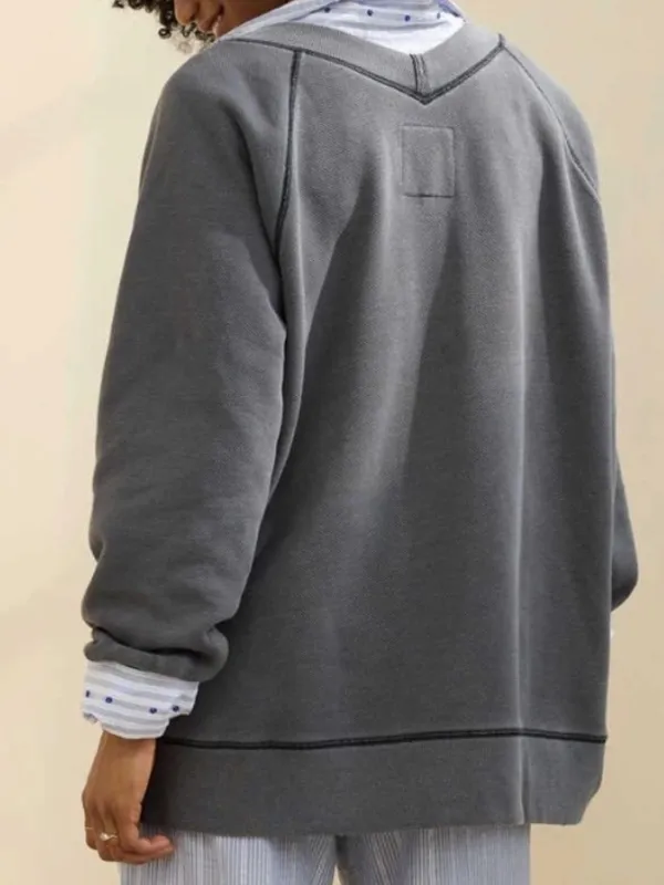 Aerie Downtime V-Neck Sweatshirt | Smoke Grey | Size Large - Image 3