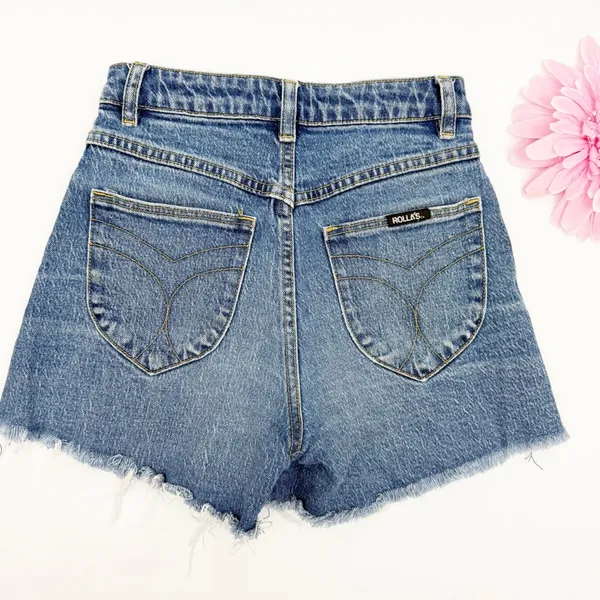Rolla’s Original Short High Rise Cut Off Medium Juliet Wash Blue Denim Shorts - Image 4