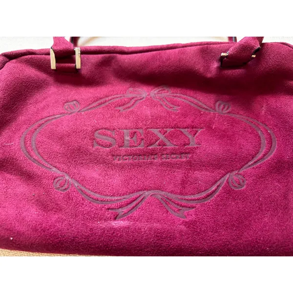 Victoria's Secret SEXY Logo Bag Burgundy Faux‎ Suede Y2K Satchel Retro Coquette - Image 3