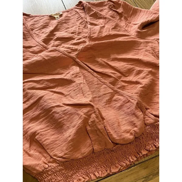 Hem & Thread ANTHROPOLOGIE Mauve Summer Blouse With Ruffles Size‎ Large Boho - Image 4