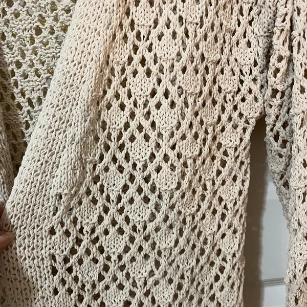 moon & madison Open Knit Cardigan Oatmeal Natural Crochet Neutral Sz M - Image 2