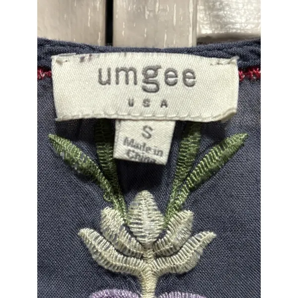 Umgee Embroidery Floral 3/4 Ruffle Sleeve Lace Up‎ Blouse Size S Boho - Image 2