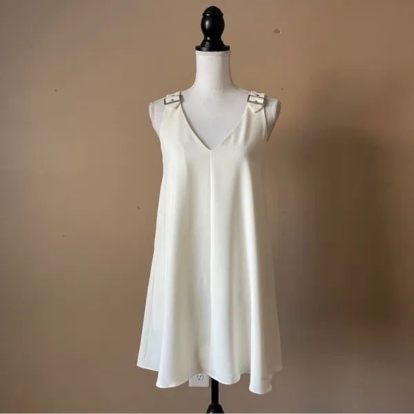 AMANDA UPRICHARD | Cream V-neck A-line Mini Dress Sz S - Image 2
