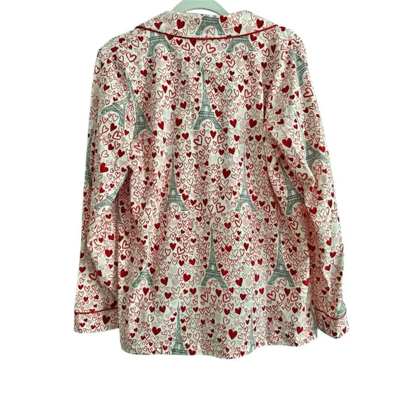 BedHead Women's Long Sleeve Button Down Pajama Top Heart Eiffel Notch Size M NEW - Image 3