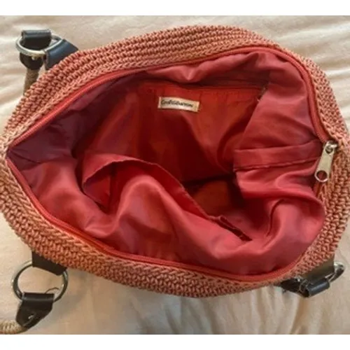 Croft & Barrow Crochet Knit Shoulder Bag Coral Taupe Colorblock Faux Leather - Image 7