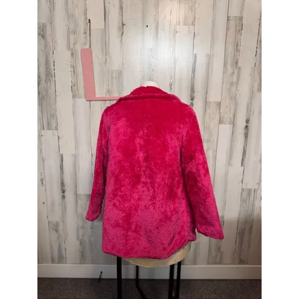 AIXIRUI Pink Faux Fur Coat Jacket Size Large Plush Hook Closure Statement Pink - Image 4