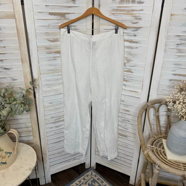 CHICO'S Women's 2 US 12 100% Linen Wide Leg Pull On Pants White Pockets Beachy - Image 14