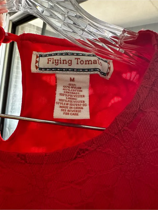 Flying Tomato Red Eyelet Lace Tiered Mini Dress - Image 2