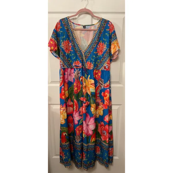 NWOT SHEIN Curve V-Neck Tropical Floral Maxi Dress, 1XL - Image 2
