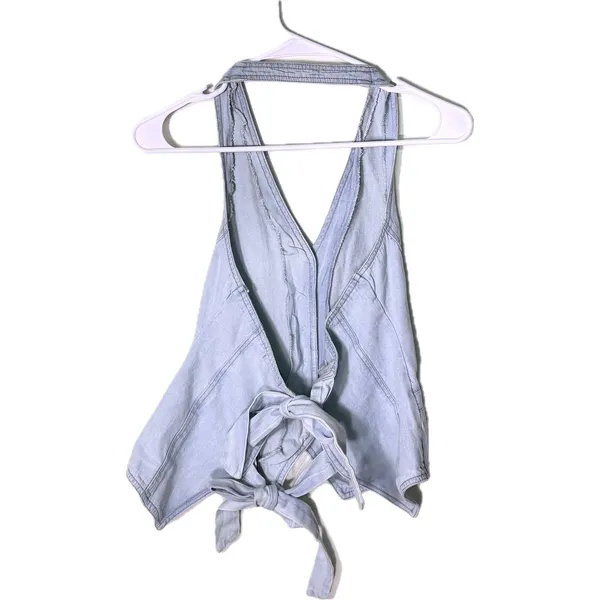 NWT Nasty Gal Chambray Halterneck Top Light‎ Wash Tie Back Size 2 - Image 4