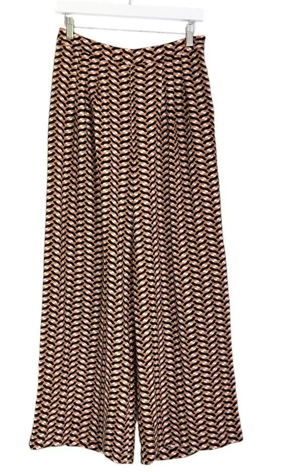 Who What Wear Geometric Print Pleated High Rise Wide Leg Pants Orange Black 6 - Image 3