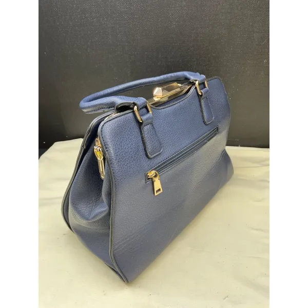 Womens Navy Blue with Gold Accents Handle Bag Satchel Shoulder Bag SKU 6575 - Image 3