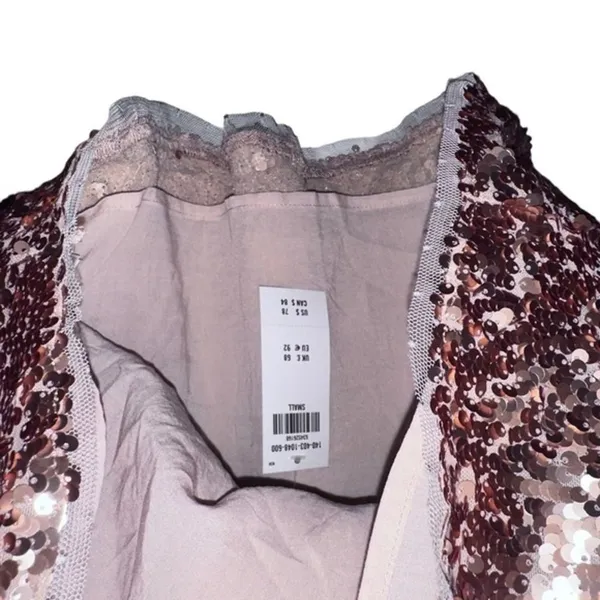 Abercrombie and Fitch Top S Rose Gold Sequins Tie Open Back Boxy‎ - Image 8