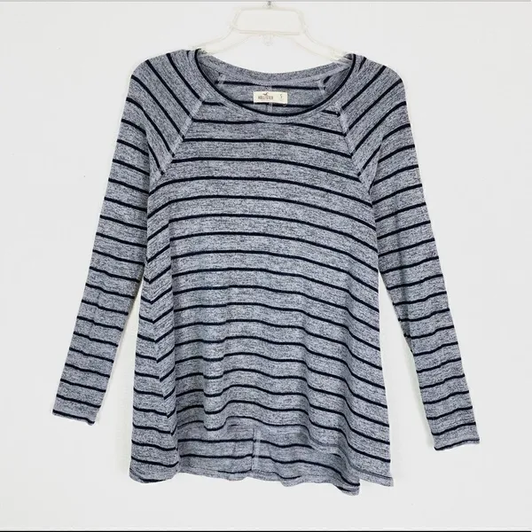 Hollister Grey & Black Striped Long Sleeve Knit Shirt - Image 2