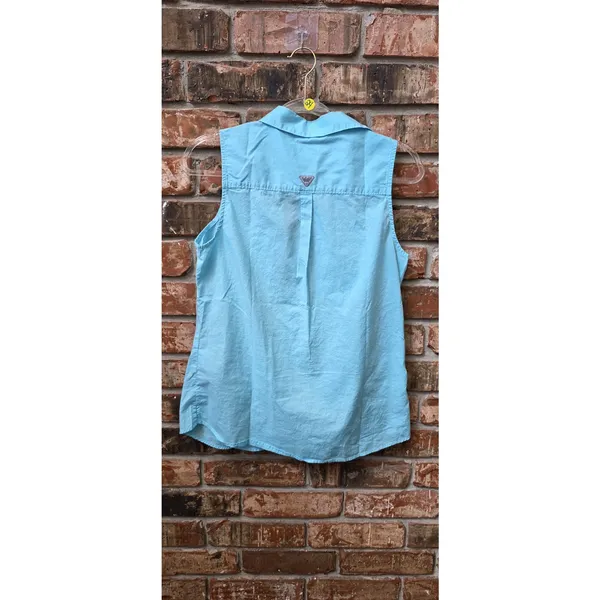 Columbia Blue Sleeveless Button Down Top Womens Medium Lightweight Fishing Shirt - Image 3