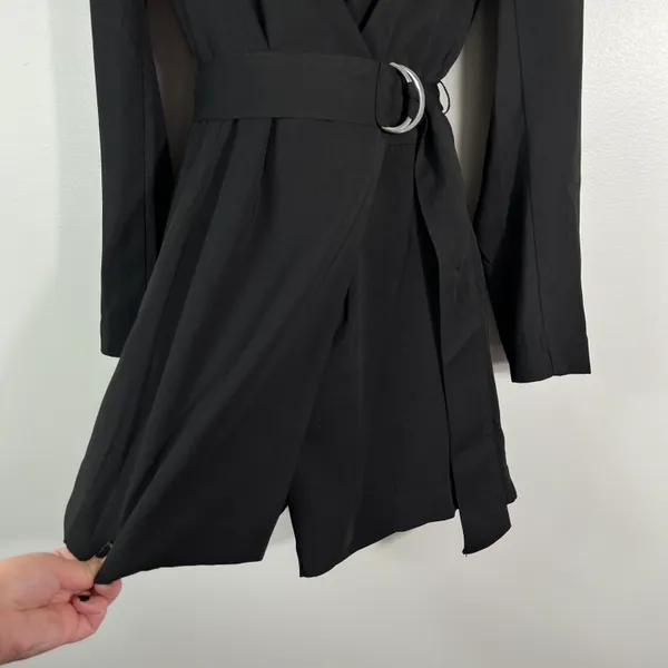 Black Blazer Style Belted Waist Long Sleeve Romper Jumpsuit Size 2 Business - Image 4