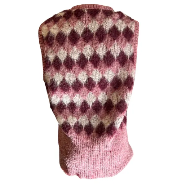 Vtg Knit Vest Academia USA SZ Med Pink Burgundy Plaid Preppy FLAW McGregor - Image 5