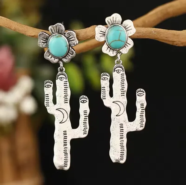 Silver Cactus/Turquoise Earrings - Image 4