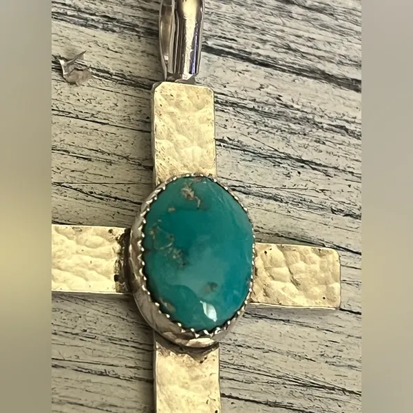 Handmade Sterling Silver Turquoise Cross Pendant | Southwest Artisan | 7.47g - Image 2