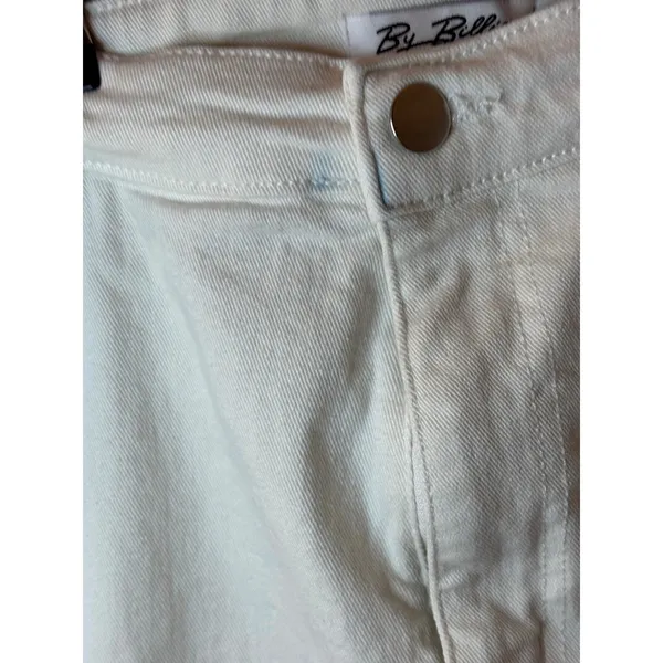 By Billie Womens White Denim Cropped Wide Leg Jeans Raw‎ Hem Size L 32 - Image 3