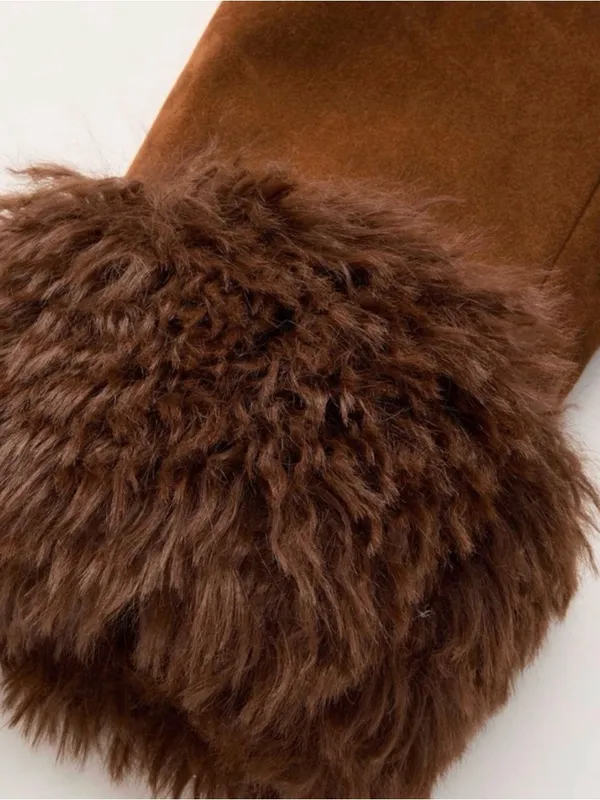 CIDER Brown Faux Suede Penny Lane Jacket - Size Large (EUC, Detachable Fur) - Image 5