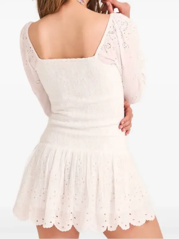 EUC LoveShackFancy Jayce Smocked Eyelet Scalloped Hem Mini Dress White Large - Image 2