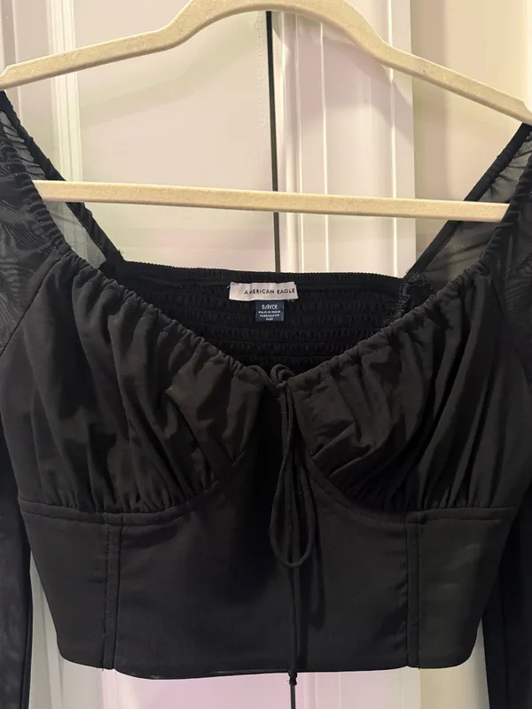 Cropped American Eagle Mesh Long Sleeve Going Out Top - Image 4