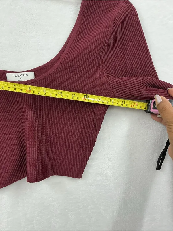 Babaton Off-the-Shoulder Ribbed Crop Sweater in Burgundy 1155 - Image 5