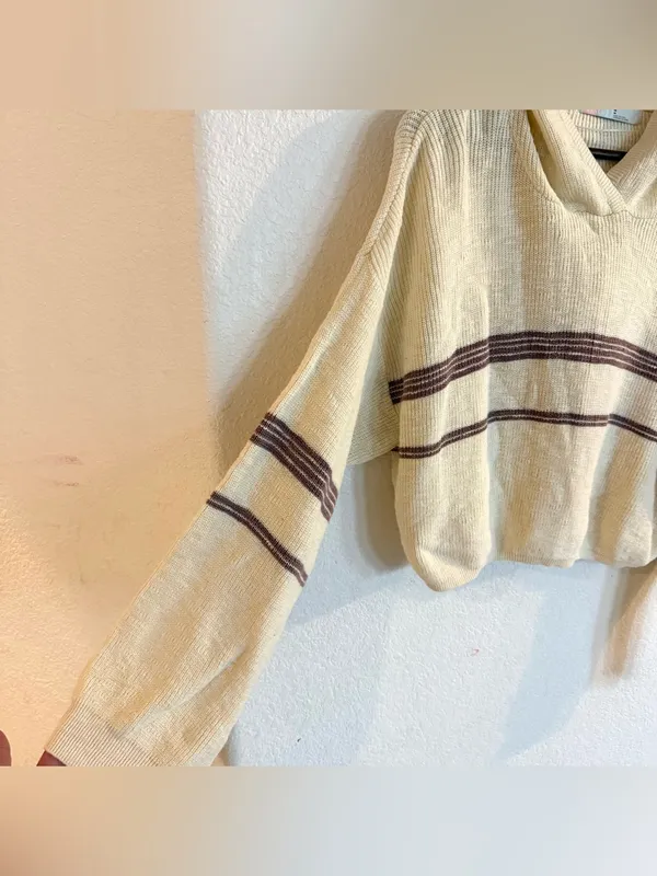 Free People Womens Sweater Beach Day Off Knit Hoodie Size Medium - Image 6