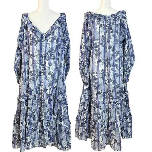 Free People Dainty Ruffle Cottage Garden Wonders Maxi Dress in Blue Combo Small - Image 6