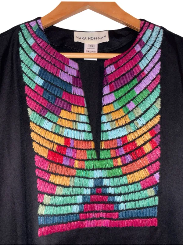Anthropologie Mara Hoffman Radial Embroidered Tunic Dress in Black Multi Small - Image 5