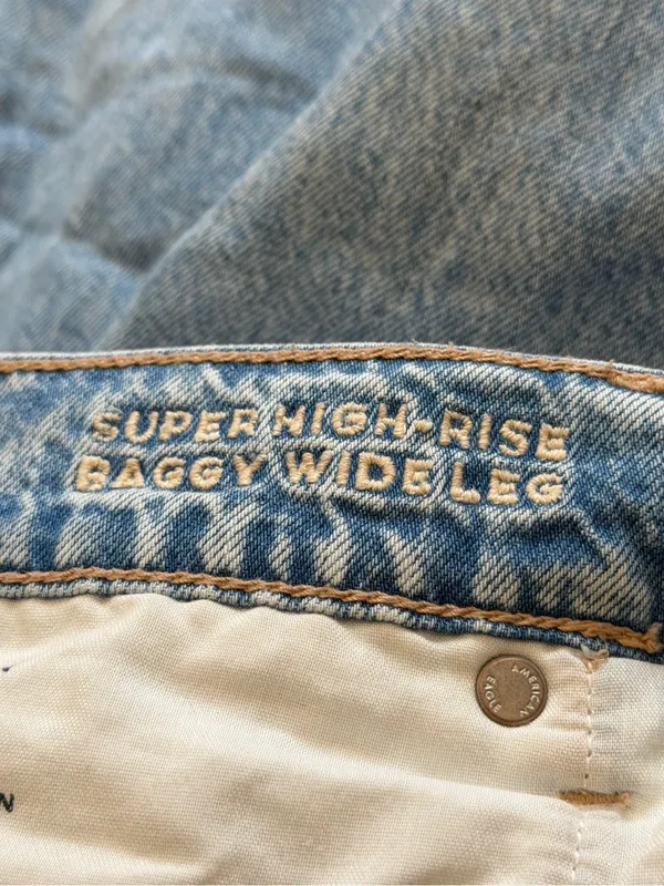 American Eagle Super High Rise Baggy Wide Leg Jeans Size 14 Regular Distressed - Image 10