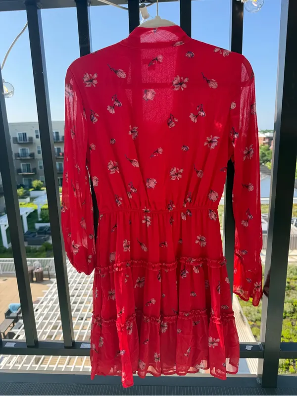 Xhilaration Red Floral V-Neck Mini Dress - Image 2