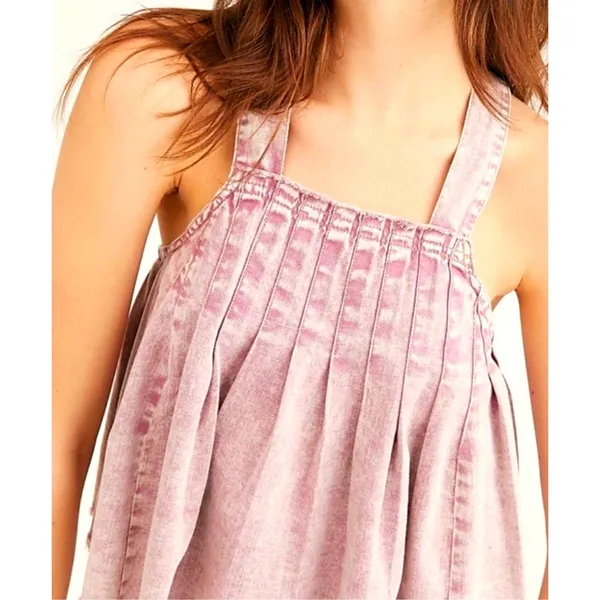 Free People Marina Denim Babydoll Crop Top Distressed Purple XL - Image 3