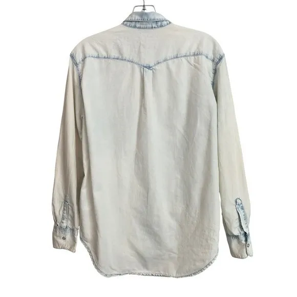 H&M‎ &Denim Womens Light Wash Western Snap Front Denim Shirt US 6 - Image 2