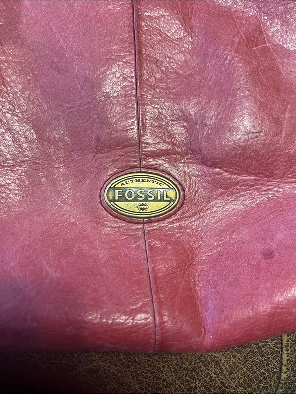 Fossil Red Pink Distressed Leather Crossbody Messenger Bag Large Boho - Image 4