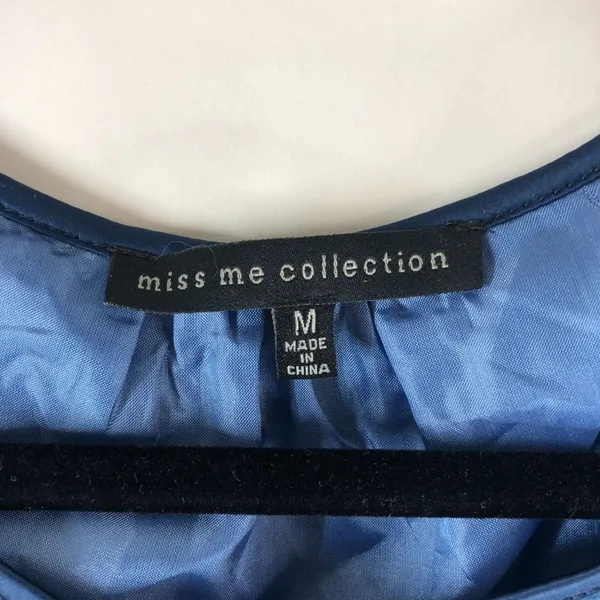 Miss Me Collection Mini Shift Dress Long Sleeve Satin Applique Blue M - Image 3