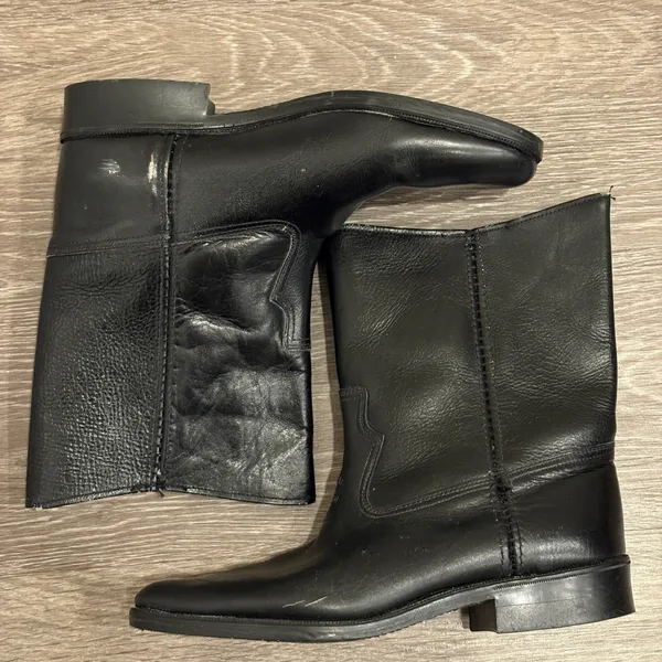 VTG Y2K Justin Black Leather Roper Western Cowboy Boots Square Toe 5.5 Wide Boho - Image 6