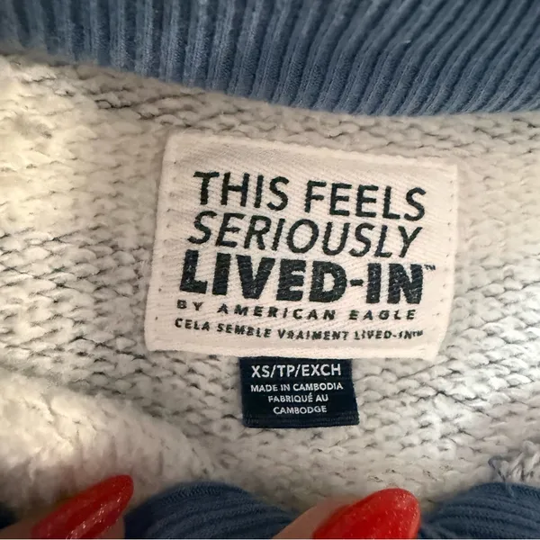 American Eagle Women’s Big Hug Henley Sweatshirt Blue Breeze‎ Stripe Coastal XS - Image 4