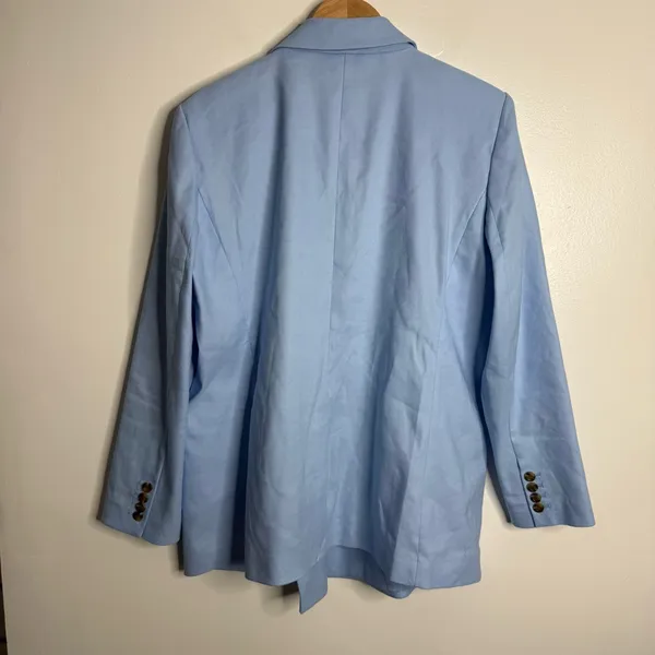 NWOT Ann Taylor‎ Oversized Peak Lapel Blazer Linen Twill Sky Blue 14 Clean Girl - Image 3