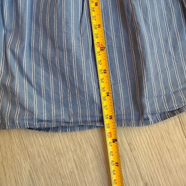 Madewell Blue White Pinstripe Button Front Tiered Cotton Mini Skirt Size‎ Small - Image 8