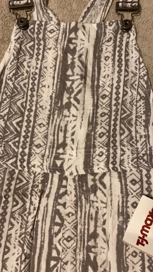 White And Tan Patterned Romper - Image 2