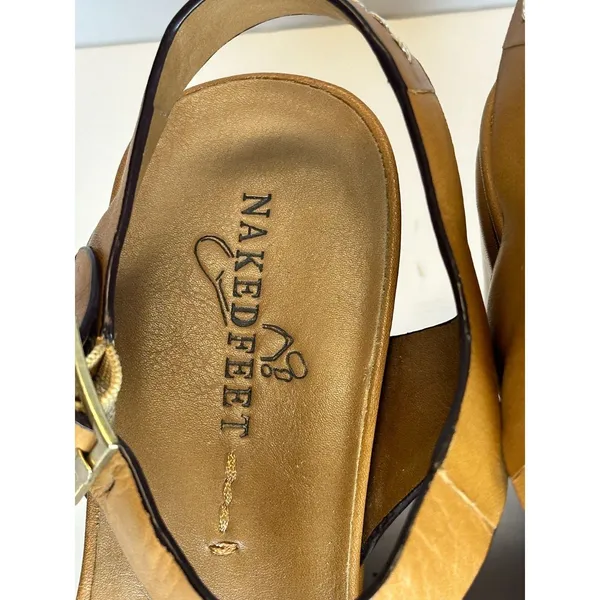 Naked Feet Bardi Platform Wedge Sandals Womens 7.5M Tan Leather T-Strap Summer - Image 9