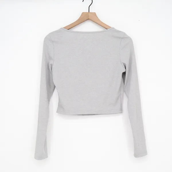 SHEIN Womens Heather Grey Ribbed Square Neck Long Sleeve Crop Top Size M - Image 6